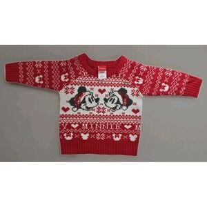 Disney Minnie Mouse Christmas‎ Sweater – Red White Fair Isle – Toddler Girls